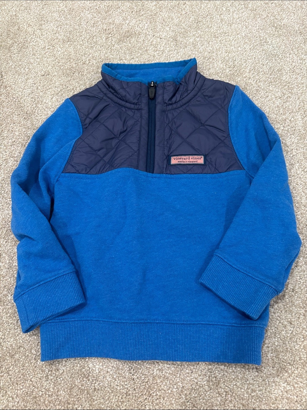 Vineyard Vines Kids Blue Pullover with Navy Quilted Yoke